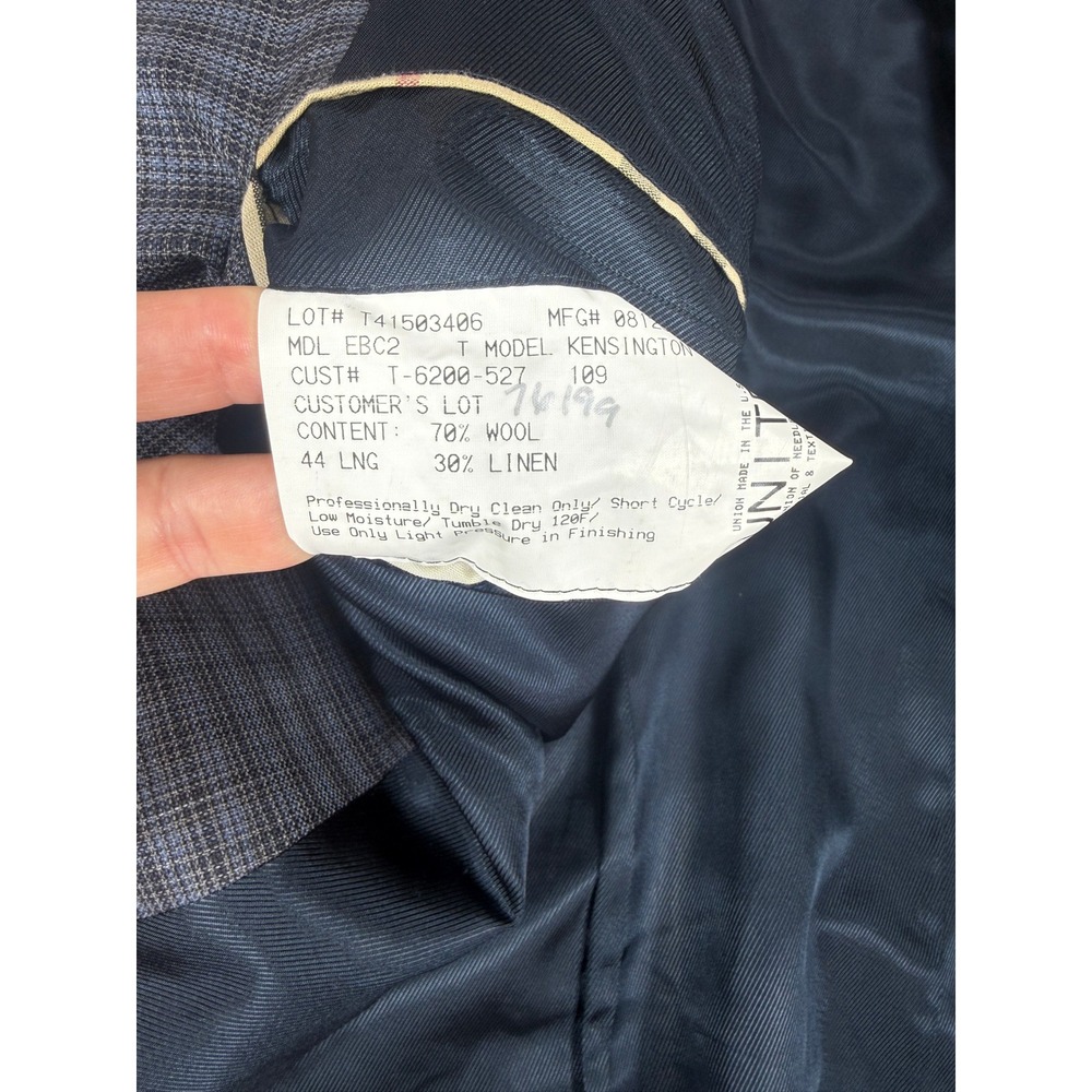 Burberry London Kensington 44L Blue Grey Plaid Linen Wool Linen 3 Button Blazer - Picture 7 of 15